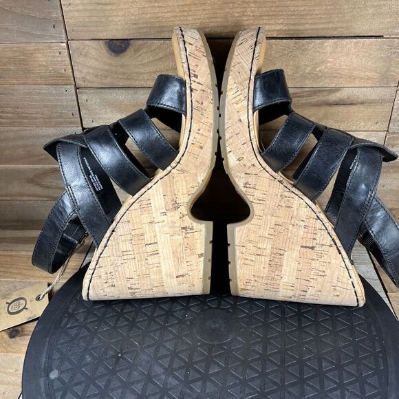 Born Womens Size 9M Lenore Leather Platform Wedge Sandal Black Shoes Open Toe - Picture 8 of 10